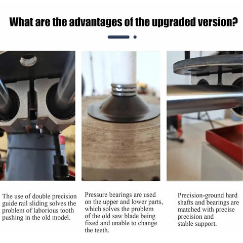 Close-up of Heavy Duty Electric Circular Saw Blade Sharpener With Five Inch Grinding Wheel and Water Reservoir for Carbide Inserts 550 Watt Motor showing precise guides and bearings.