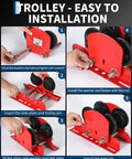 Installation steps for Heavy Duty 1 Ton Electric Hoist Trolley With Adjustable Flange Width for I-Beams using bolts and tools.