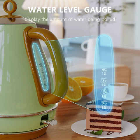 1.7L Electric Kettle With Auto Shut Off And Boil Dry Protection BPA Free Stainless Steel Teapot For Quick Boil 1500W 120V Hot Water Boiler Perfect For Tea Coffee Oatmeal On Busy Mornings showcasing water level gauge