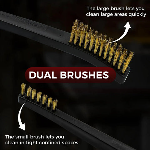 Close-up of dual brushes from Six Pack Double Ended Gun Cleaning Brushes Set With Brass And Nylon Bristles All Purpose Cleaning Kit