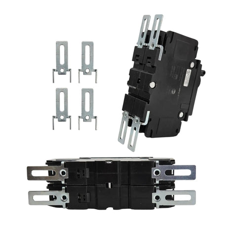 Built Tough 20 Amp 2 Pole Miniature Circuit Breaker 120 240V AC DIN Rail Surface Mount with metal mounting brackets.