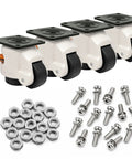 Heavy Duty Leveling Casters Set Of Four 2200 Lb Capacity Industrial Floor Levelers With Ratchet Handle and mounting hardware.