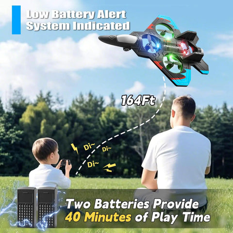 V32 Foam Remote Control Airplane With Light 360 Degree Flip Fighter Jet for Kids and Adults flying over park