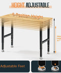 Adjustable Heavy Duty Workbench With Four AC Outlets And Two USB Ports, 2000 Lbs Capacity, Rubber Wood Top, height adjustable