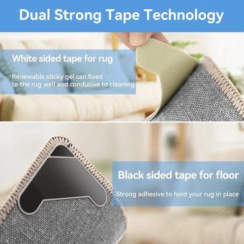 Non Slip Triangle Rug Grippers 16 Pack For Area Rugs Dual Sided Rug Pads For Hardwood Floors And Tiles Reusable Adhesive