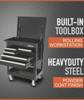 30-Inch 5-Drawer Mechanic's Tool Cart With Rolling Workstation and Built-In Toolbox, Top Storage, 700-Pound Capacity, Heavy-Duty Steel Cart