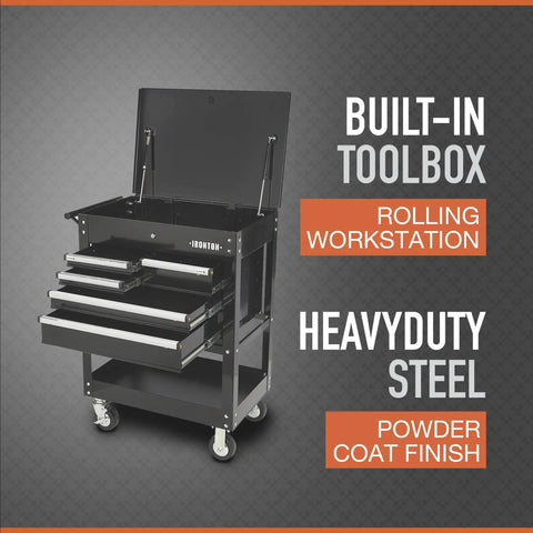 30-Inch 5-Drawer Mechanic's Tool Cart With Rolling Workstation and Built-In Toolbox, Top Storage, 700-Pound Capacity, Heavy-Duty Steel Cart