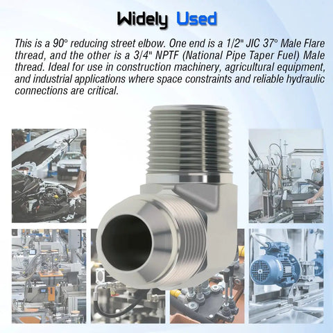 Built Tough 90 Degree JIC 37 Degree Male To Three Quarter Inch NPTF Male Hydraulic Elbow Adapter For Tight Hose Routing And Universal System Compatibility Carbon Steel 1/2 JIC to 3/4 NPTF elbow