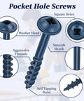 Exterior Pocket Hole Screws One And A Half Inch, Washer Head, Square Drive, Coarse Thread, Blue Coated, Self Tapping
