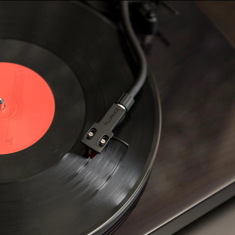 Fluance Reference Aluminum Headshell For Turntables With Adjustable H-4 Bayonet Mount Slots Supporting 1/2 Inch Cartridges installed on vinyl record.