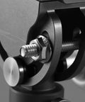 Close-up of a 1/4-20 Serrated Flange Hex Lock Nut secured on a threaded rod in a mechanical assembly.