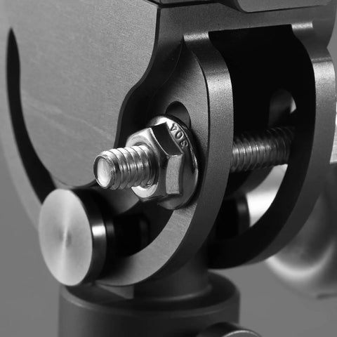 Close-up of a 1/4-20 Serrated Flange Hex Lock Nut secured on a threaded rod in a mechanical assembly.