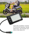 Electric LCD Display GD01 for 36V 48V systems with 5 pin plug, fits 22.2mm handlebars, durable plastic shell, shown near scooter