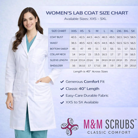 Med Pros Unisex Lab Coat With Belted Back 40 Inch White XL Lapel Collar Front Button Closure 1 Chest Pocket 2 Lower Pockets