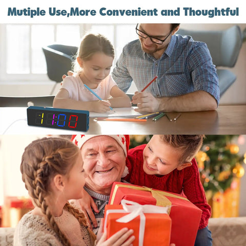 Children with father studying beside DIY Clock Soldering Kit With 4 Digit Digital Alarm Clock, RGB Lighting Modes, Large Display