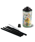 Wildflower Glass Outdoor Torches 2-Pack, 65-Inch Easy Install Patio Backyard Lighting For Stylish Lawn Ambience, components shown