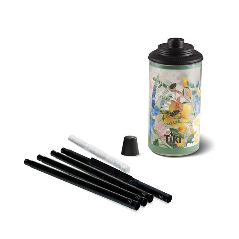 Wildflower Glass Outdoor Torches 2-Pack, 65-Inch Easy Install Patio Backyard Lighting For Stylish Lawn Ambience, components shown