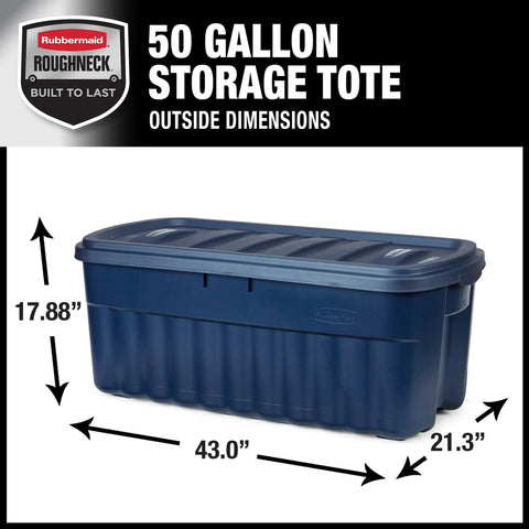 Heavy Duty 50 Gallon Stackable Plastic Storage Totes Two Pack With Secure Lids And Carry Handles Tough As Nails For Garage Junk Or Camping Gear Made In Usa For Real Deal Pros Who Get It Done