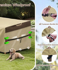 Heavy Duty Outdoor Patio Furniture Cover For Rectangular Tables And Chairs, Waterproof 600D Canvas Protector with straps shown.