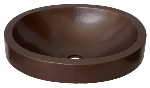 16 By 13 Inch Oval Skirted Vessel Copper Sink Hand Hammered Pure Copper Brown Finish For Modern Bath Semi Recessed Vessel CPS10