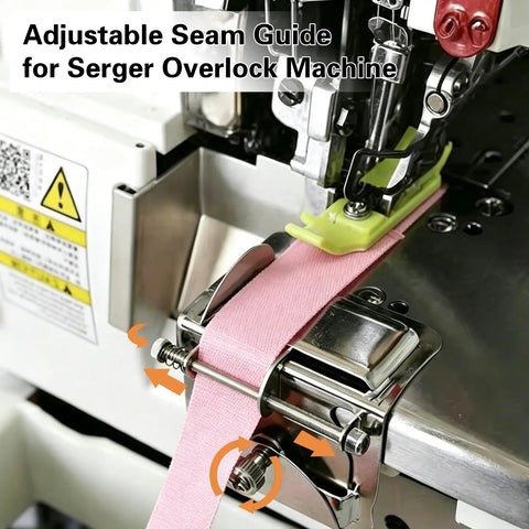 Adjustable Seam Guide For Serger And Overlock Machines Multi Position Edge Guide For Zippers Lace Elastic And Tapes shown in use
