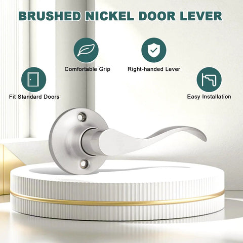 Right Hand Single Dummy Door Lever In Nickel Finish For Closet And French Doors, Non Turning Decorative Door Handle Pull, No Latch, Easy Install 1 Pack, brushed nickel
