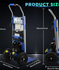 Rock Solid Electric Stair Climbing Dolly With 1250 Watt Motor And 900 Pound Capacity Folding Hand Truck dimensions showing product size and features.
