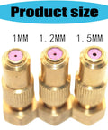 Copper Pottery Misting Nozzle For Garden Sprinklers High Pressure Direct Spray Must Have Adjustable Cone And Stream Settings Easy DIY Installation showing product size in 1mm, 1.2mm, 1.5mm