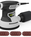 Side view of Beefy 3.0A 360W Random Orbital Sander Kit, 14000 RPM, 6 Variable Speeds, 5 Inch Palm Sander with Dust Bag and sandpapers.