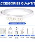 Curved Ceiling Curtain Track Bendable Mount For Curtain Rail Two Meter Length Flexible Cuttable To Fit Any Shape Perfect For Bunk Beds Bay Windows And Room Dividers Easy No Tool Installation And Durable Steel, white 6.6 ft track with rollers and brackets