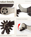 Two Pack Western Spurs With Turnable Gear For Cowboy Boots, Training Cues And Ranch Riding, Secure Side Buckles, Rotating Rowel Design