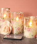 Pink Rose Flameless Candles Set Of 3 With Remote LED Glass Real Wax Look Romantic Date Night Vibes Home Wedding Bedroom Christmas Valentines Day Decor Safe Flame Free Ambience