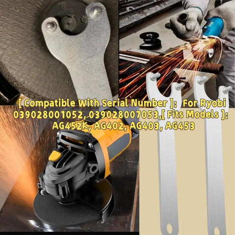 Close-up of 5 Pack AG452K Angle Grinder Wrench Spanner Replacement shown in use and individually laid out