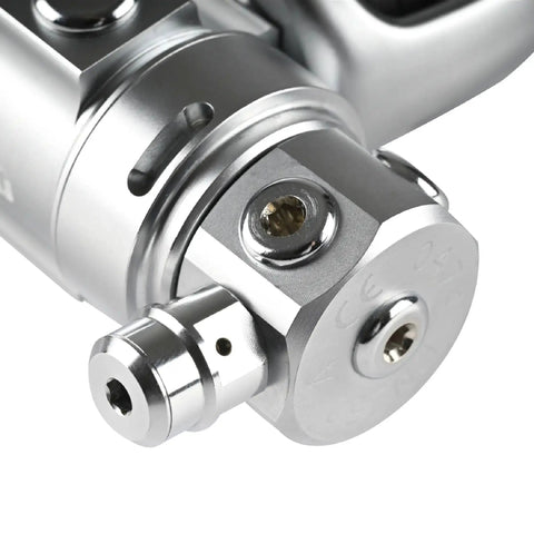 Close-up of Planet 88X TBP Regulator First Stage With TBP Dry Kit AST Technology and VAD Second Stage for cold water diving