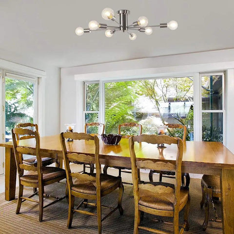 Brushed Nickel Sputnik Semi Flush Mount Ceiling Light Fixture With Eight Arms Gives Off A Sweet Layered Glow Perfect For Low Ceilings
