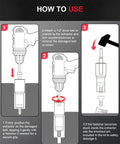 Diagram showing how to use Pro Grade Bolt Extractor Kit 16-Piece Lug Nut Removal Tool Set for Damaged Frozen Rusted Bolts