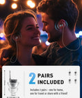 Couple wearing Two Pairs High Fidelity Concert Ear Plugs Reusable Noise Reduction For Musicians And Showgoers Soft Hearing Protection Petite Size at event