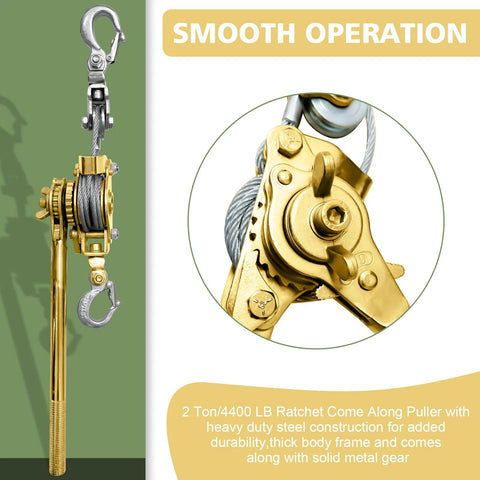 2 Ton Come Along Winch Puller With Double Rope And Two Hooks, Heavy Duty Hand Lever Pulley Winch, 7 Ft Galvanized Steel Cable