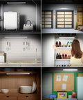 84 LED Wireless Closet Lights With Motion Sensor illuminating various spaces including closets, kitchens, and garages.