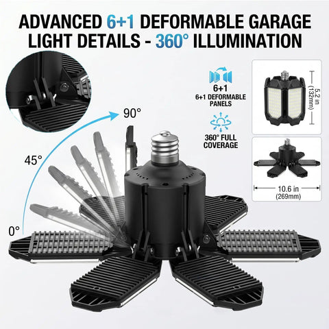 Powerful 100W LED Garage Light With 10000 Lumens And 6 Deformable Panels For Full 360 Degree Illumination E26 E27