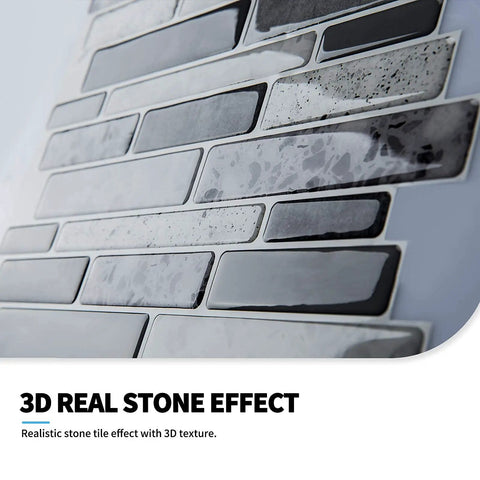 Peel and Stick Brick Kitchen Backsplash Self Adhesive Wall Tile Stone Design in Grey, close-up of 3D stone texture