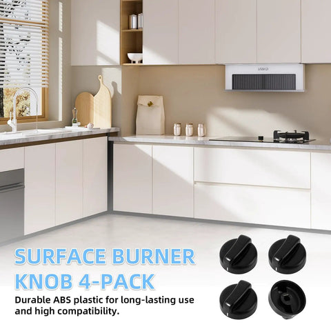 Kitchen with D Shape Heater Knob Replacement Kit Four Pack for Patio Heaters, displayed on a table next to modern white cabinets.