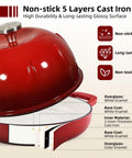 5 Quart Cast Iron Dutch Oven For Sourdough Baking With Domed Enamel Lid Round Bread Oven In Cherry Red, layer details shown