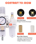 1/4 NPT Air Filter Regulator Lubricator Combo with Auto Drain, Brass Components, Gauge, Poly Bowl, Bracket Mount