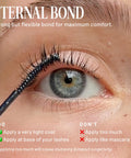 Applying Eternal Bond Black No-Fuss Lash Glue With Mini Mascara Wand Applicator on lashes, waterproof hold, sensitive eyes safe