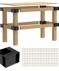 Heavy Duty 8 Piece 3 Way Workbench Bracket Kit For 2x4 Lumber Steel Corner Brackets With Black Powder Coat Rust Resistant High Load Bearing For DIY Garages And Shops, 3-way frame assembly