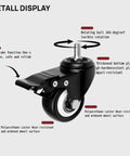 Close-up of a heavy-duty 2-inch caster wheel with dual brakes and M8 threaded stem, highlighting features and materials.