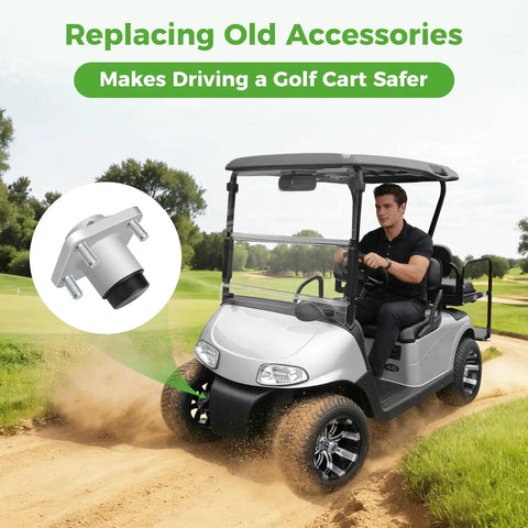 Straight Swap Aluminum Front Wheel Hub Assembly for EZGO RVX Golf Cart 2008 Up Gas Electric Set of Two Heavy Duty on golf course.
