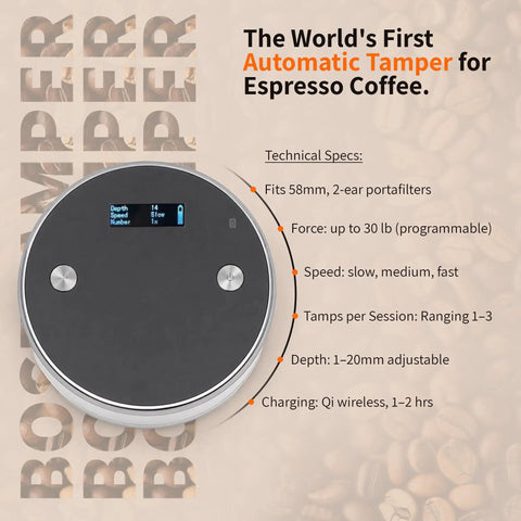 Top Shelf Automatic Espresso Tamper Designed To Hit Different On Every Shot With Dead Simple Adjustable Tamping Pressure and a 58.5mm precision base.