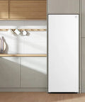 No Sweat Storage Upright Convertible Freezer Fridge With Seven Point Zero Cubic Feet Capacity In Clean White Build in modern kitchen.